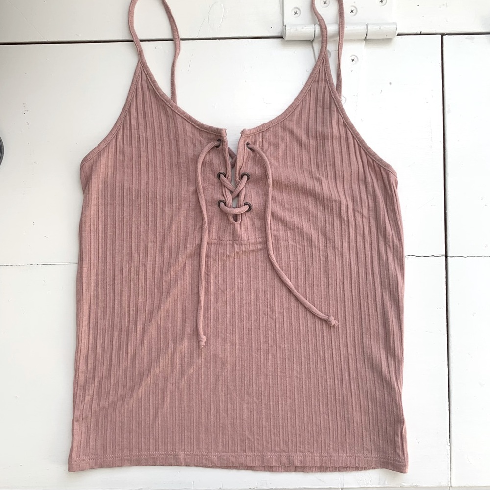 Aerie tie-front, spaghetti strap top, dusty pink, medium, never worn